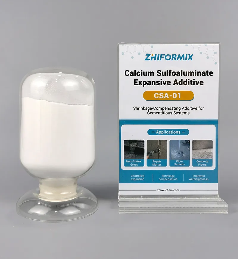 ZhiFormix CSA-01 calcium sulfoaluminate expansive additive powder with branded product display