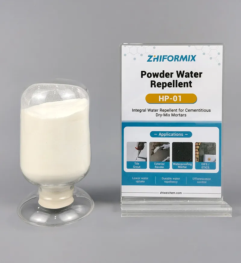 ZhiFormix HP-01 powder water repellent with branded product information display