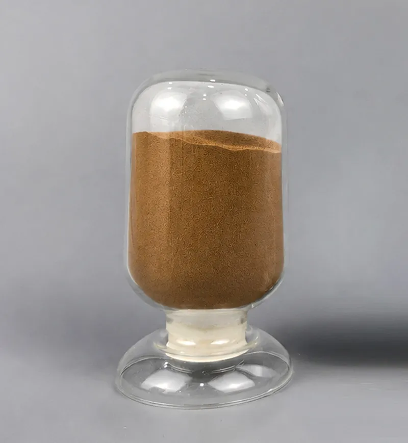 ZhiFormix SNF-01 brown superplasticizer powder in a transparent sample container