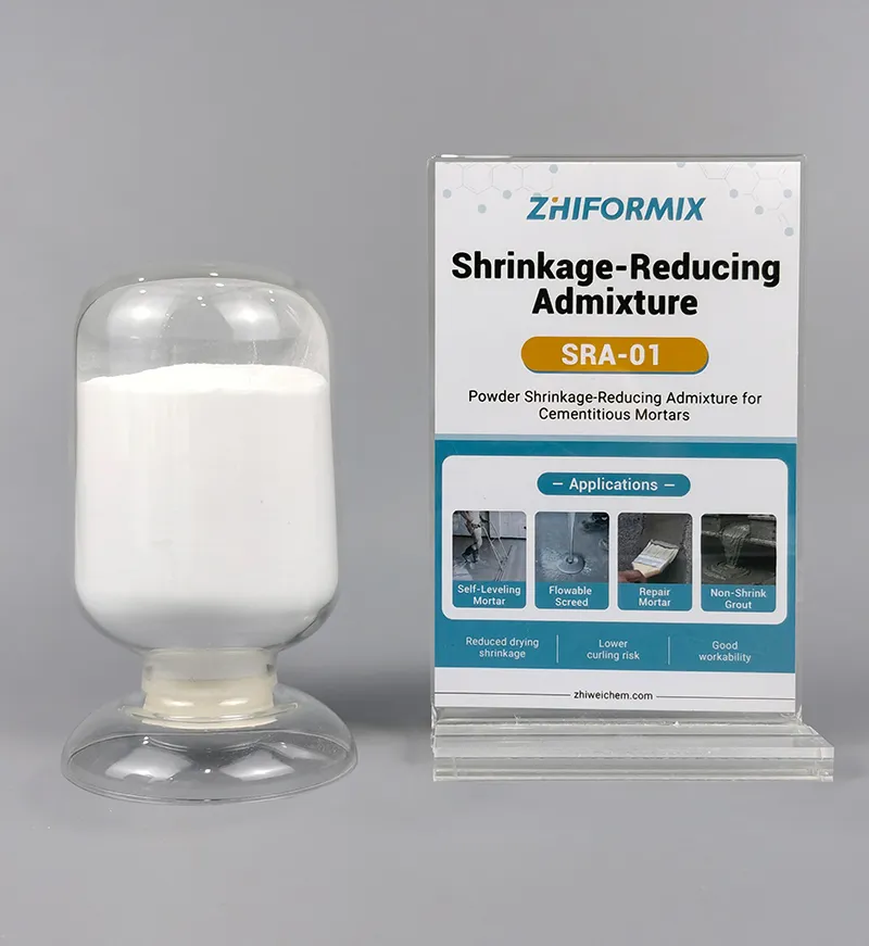 ZhiFormix SRA-01 white shrinkage-reducing admixture powder with branded product information display